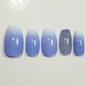 Custom Gel Press on Nails Handmade 20pc set Purple white spring ombre reflective